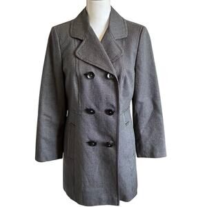 Ann Taylor Loft Jacket Pea Coat Sz Medium Black White Buttons Lined Cotton Dots